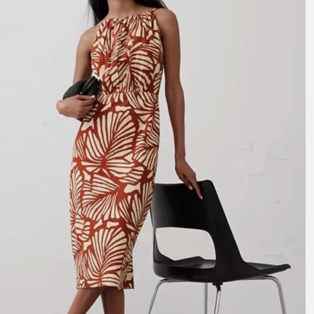 NWT - Banana Republic Linen Blend High Neck Midi Dress Size 12 Petite